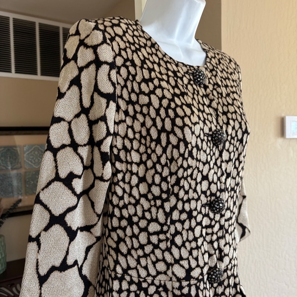 NWT St John Knit Shimmery Gold Animal Print Dress Rhinestone Buttons 4 New $1495 - Picture 4 of 7